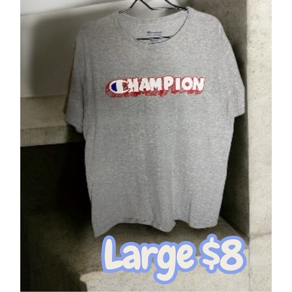 Champion Heather Gray Tee with Red and Blue Logo - Picture 1 of 1
